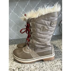 Sorel Tofino II Boots Women’s 6 Taupe Waterproof Winter Faux Fur Cuff